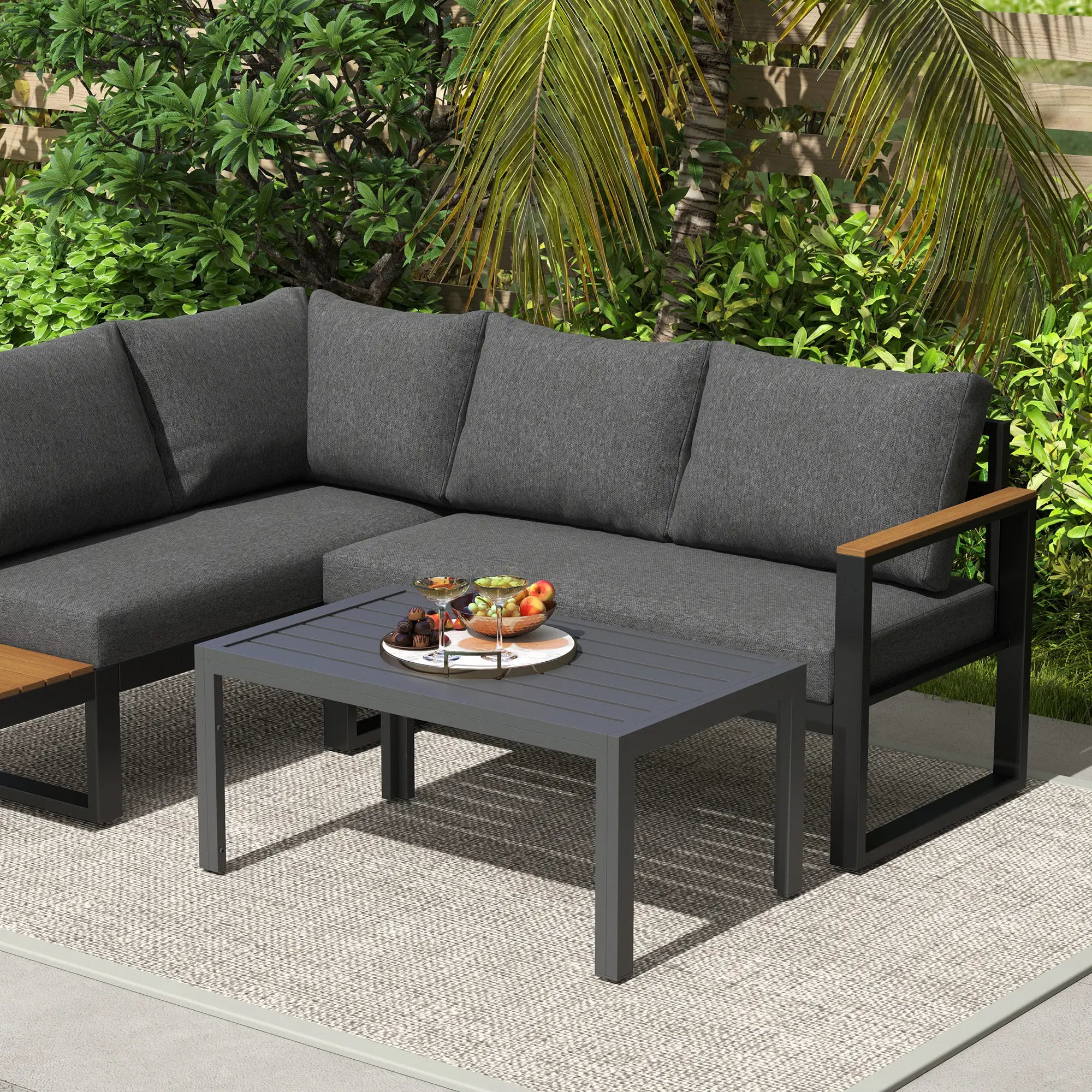 Outdoor Coffee Table, Rectangular, Steel Frame, Slat Tabletop, Grey Patio Side Tables at Gallery Canada