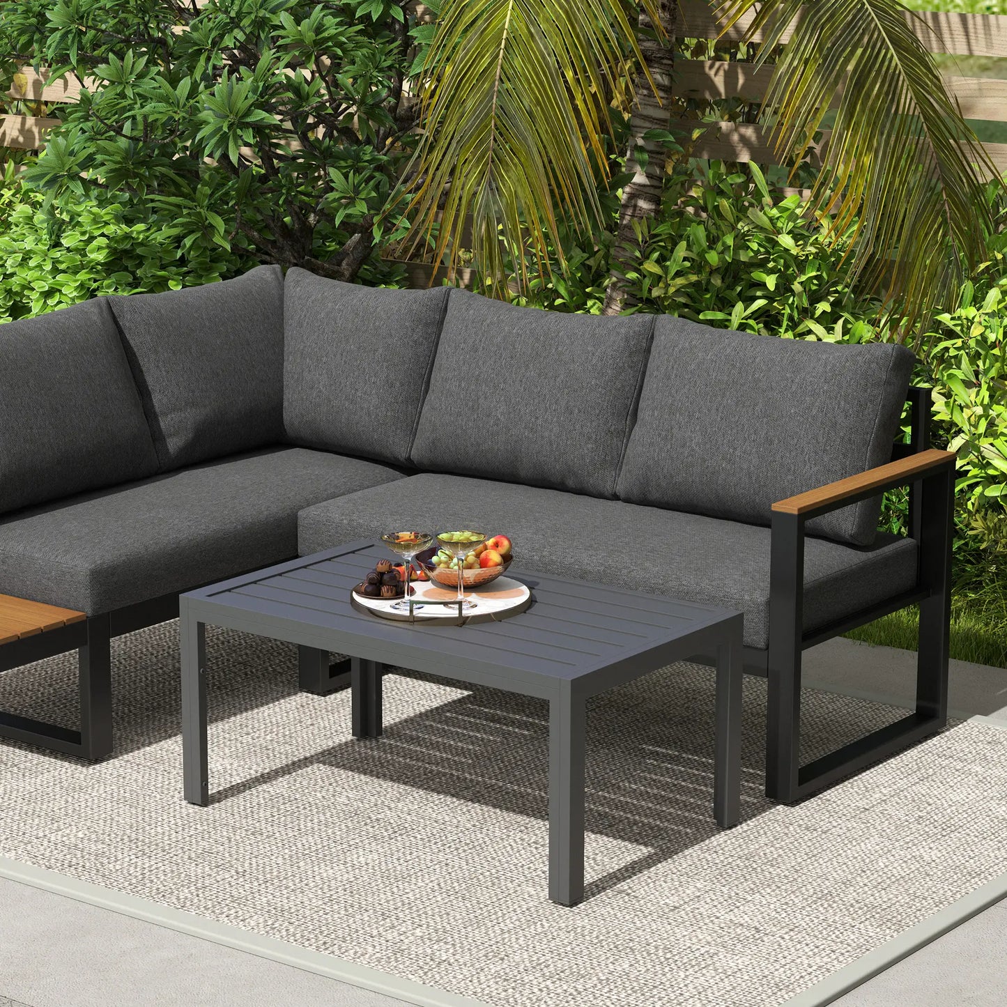 Outdoor Coffee Table, Rectangular, Steel Frame, Slat Tabletop, Grey Patio Side Tables at Gallery Canada