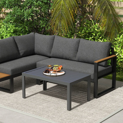 Outdoor Coffee Table, Rectangular, Steel Frame, Slat Tabletop, Grey Patio Side Tables at Gallery Canada