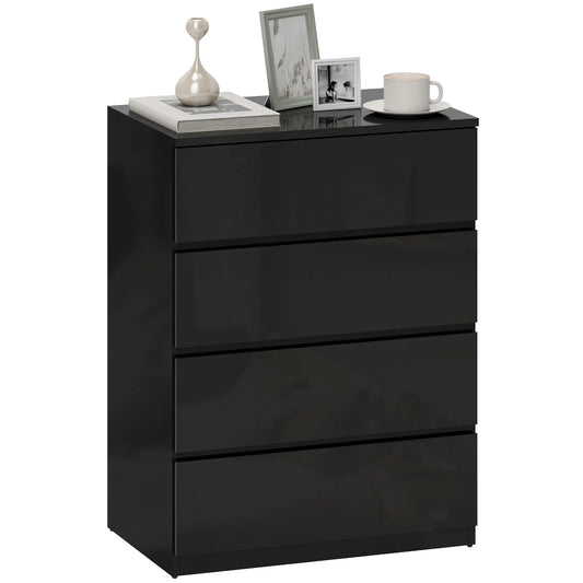 4 Drawer Cabinet, High Gloss Chest With Metal Runners, Black Storage Cabinets High Gloss Black at Gallery Canada