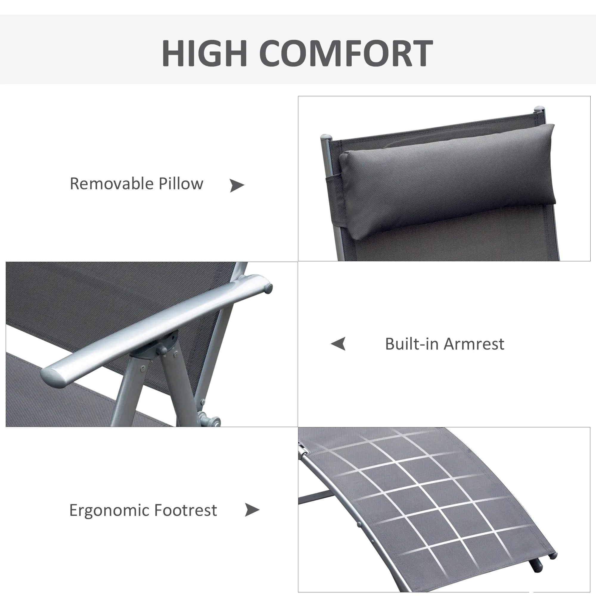 Heavy Duty Adjustable Folding Reclining Chair, Outdoor Sun Lounger, Grey Lounger Chairs at Gallery Canada