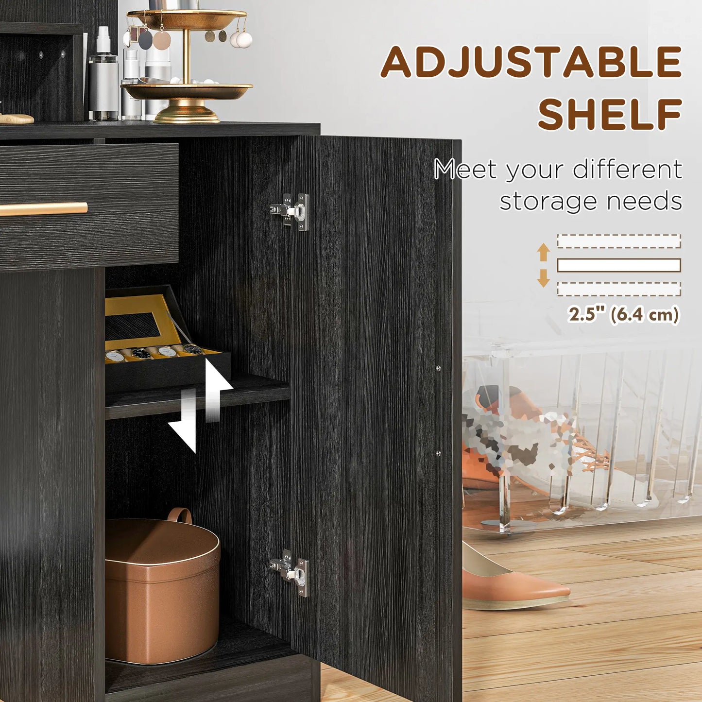 LED Vanity Table Set with Stool, Mirror, Drawer, Cabinet Shelves Dressing & Vanity Tables at Gallery Canada