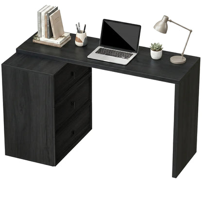L-Shaped Computer Desk, 3 Drawers, Black Wood Grain, Black Computer Desks at Gallery Canada
