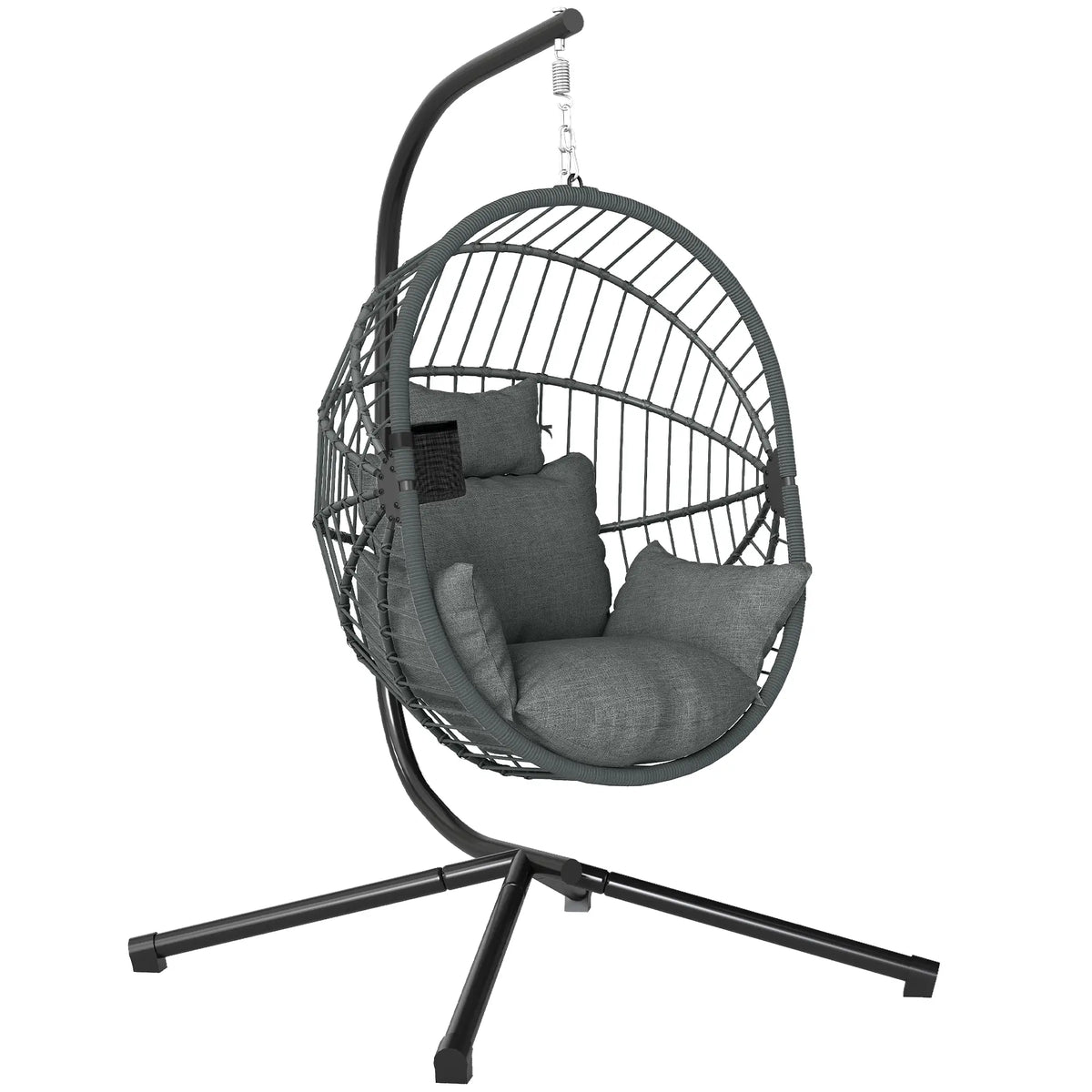 Metal Hanging Egg Chair, Full Body Padded Seat, Grey Patio Swings with Stand at Gallery Canada