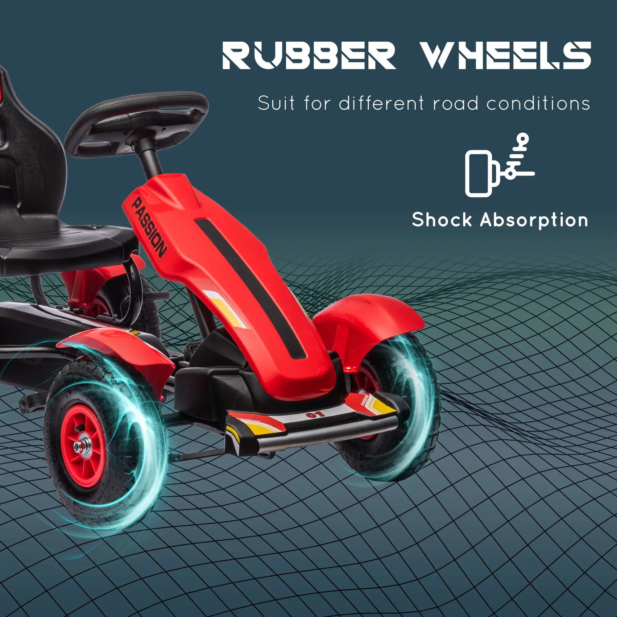 Kids Pedal Go Kart, Adjustable Bucket, Handbrake, 4 Rubber Wheels, Red Pedal Go Karts for Kids at Gallery Canada