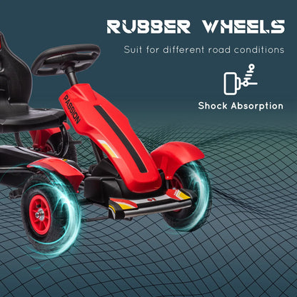 Kids Pedal Go Kart, Adjustable Bucket, Handbrake, 4 Rubber Wheels, Red Pedal Go Karts for Kids at Gallery Canada