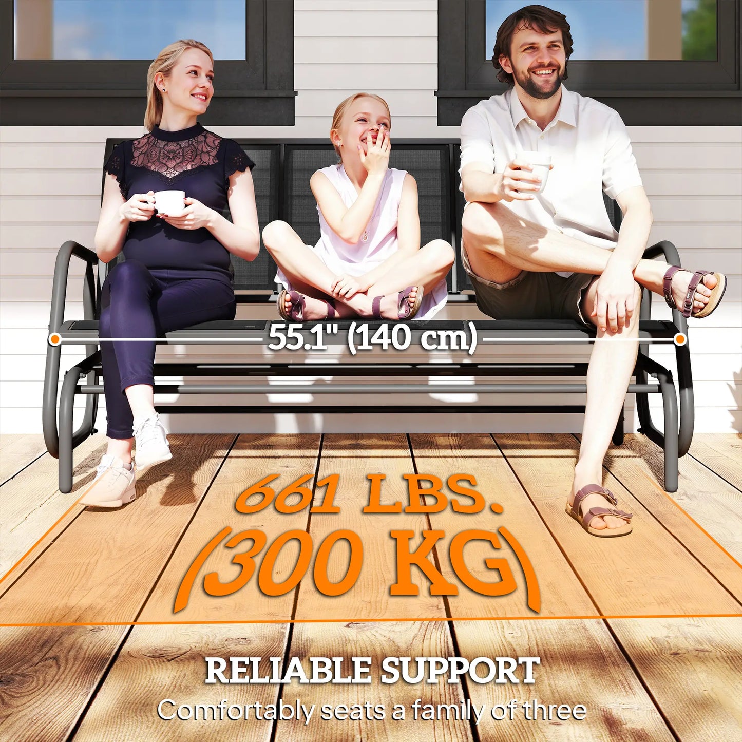 3-Seat Outdoor Glider Chair, Steel Frame, Sling Fabric Seat, Grey Outdoor Gliders at Gallery Canada