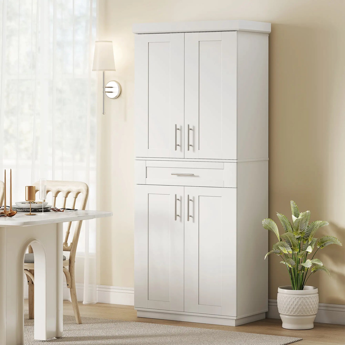 72" Storage Cabinet, Freestanding Kitchen Pantry Cabinet with 4 Doors, Drawer and 3 Adjustable Shelves, White Kitchen Pantry Cabinets at Gallery Canada
