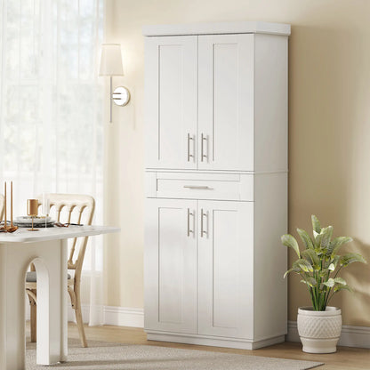 72" Storage Cabinet, Freestanding Kitchen Pantry Cabinet with 4 Doors, Drawer and 3 Adjustable Shelves, White Kitchen Pantry Cabinets at Gallery Canada
