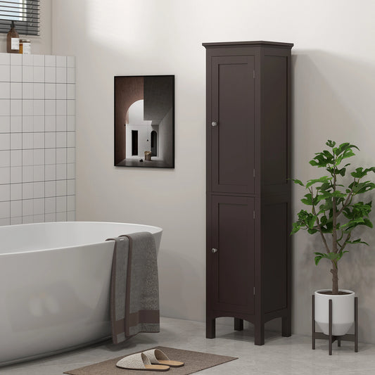 Tall Bathroom Cabinet, Freestanding Storage, Adjustable Shelves, 15" x 13" x 63", Dark Brown Bathroom Cabinets Dark Brown at Gallery Canada