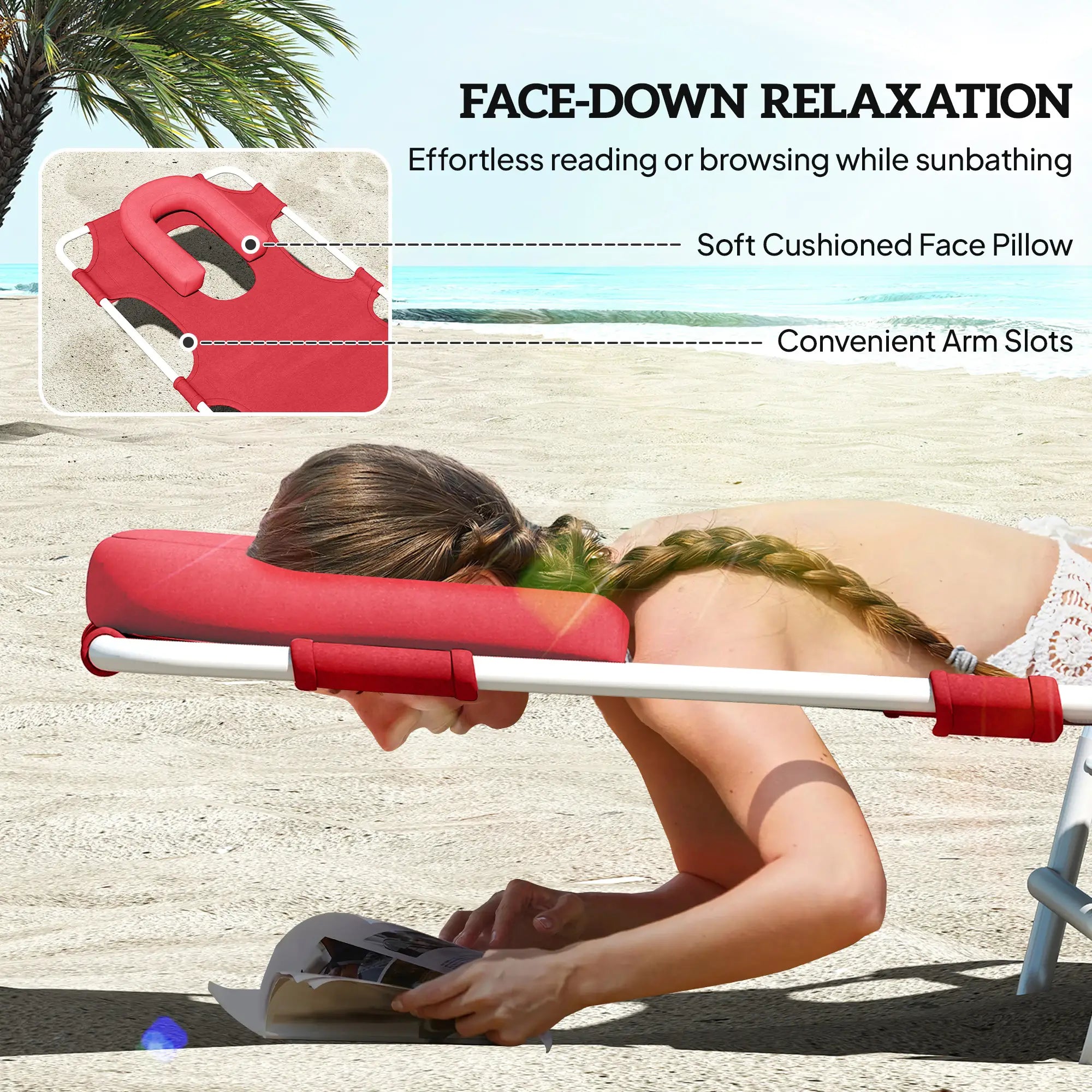 Outdoor Lounge Chair, Adjustable Folding Chaise, Sun Lounger Bed, Red Lounger Chairs at Gallery Canada