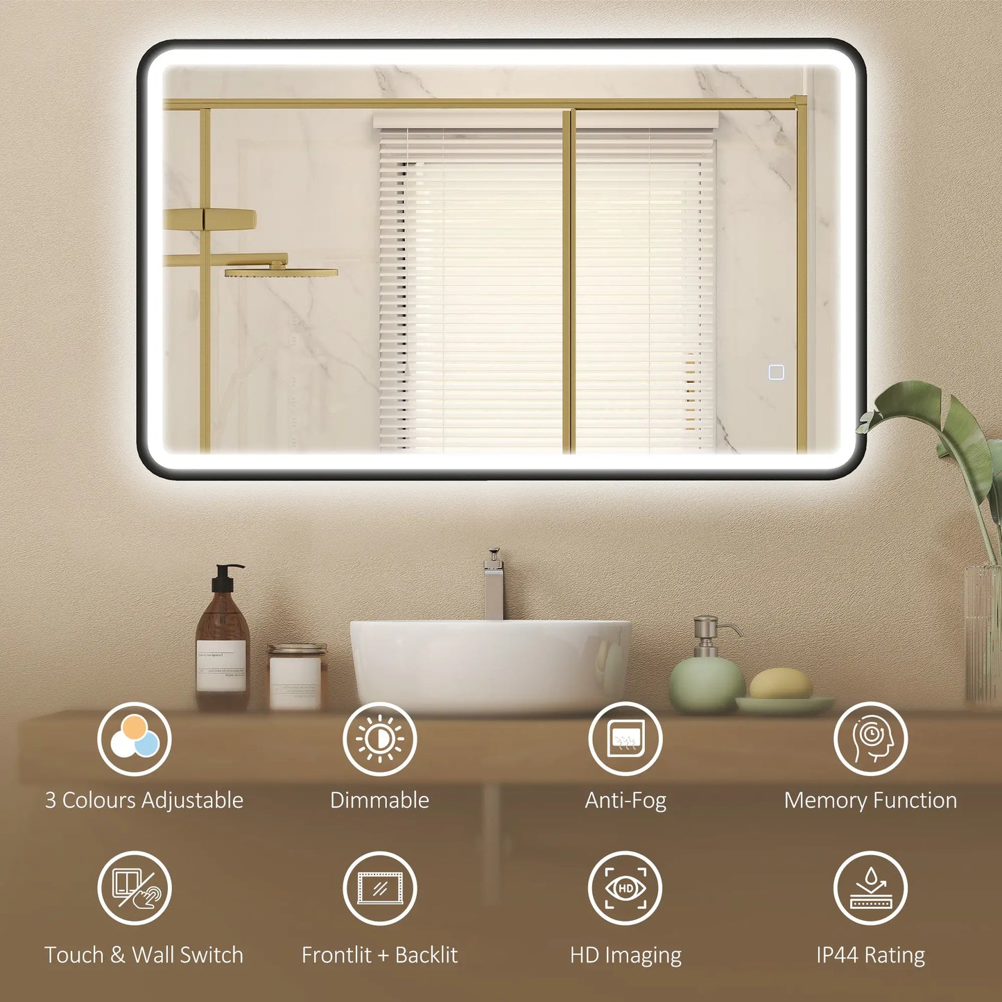 40" x 24" Bath Mirror, LED Lights, Wall Mounted, 3 Colors, Dimmable, Black Bath Accessories at Gallery Canada