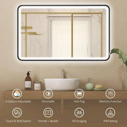 40" x 24" Bath Mirror, LED Lights, Wall Mounted, 3 Colors, Dimmable, Black Bath Accessories at Gallery Canada