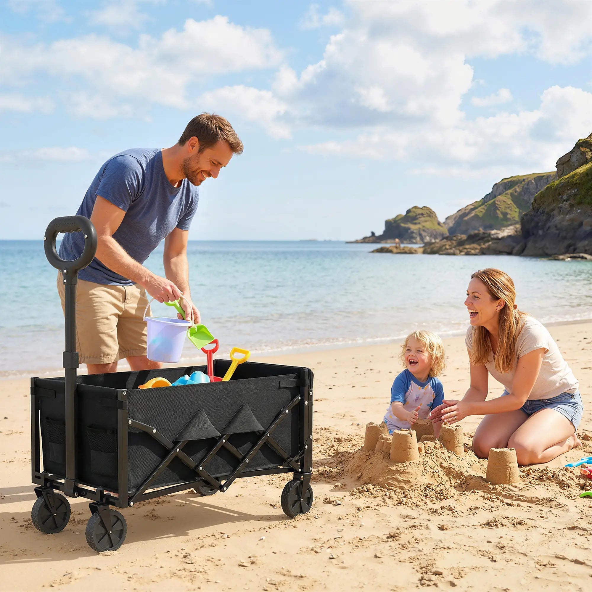 80L Folding Wagon Cart, Heavy-Duty Collapsible, Black Folding Garden Carts at Gallery Canada