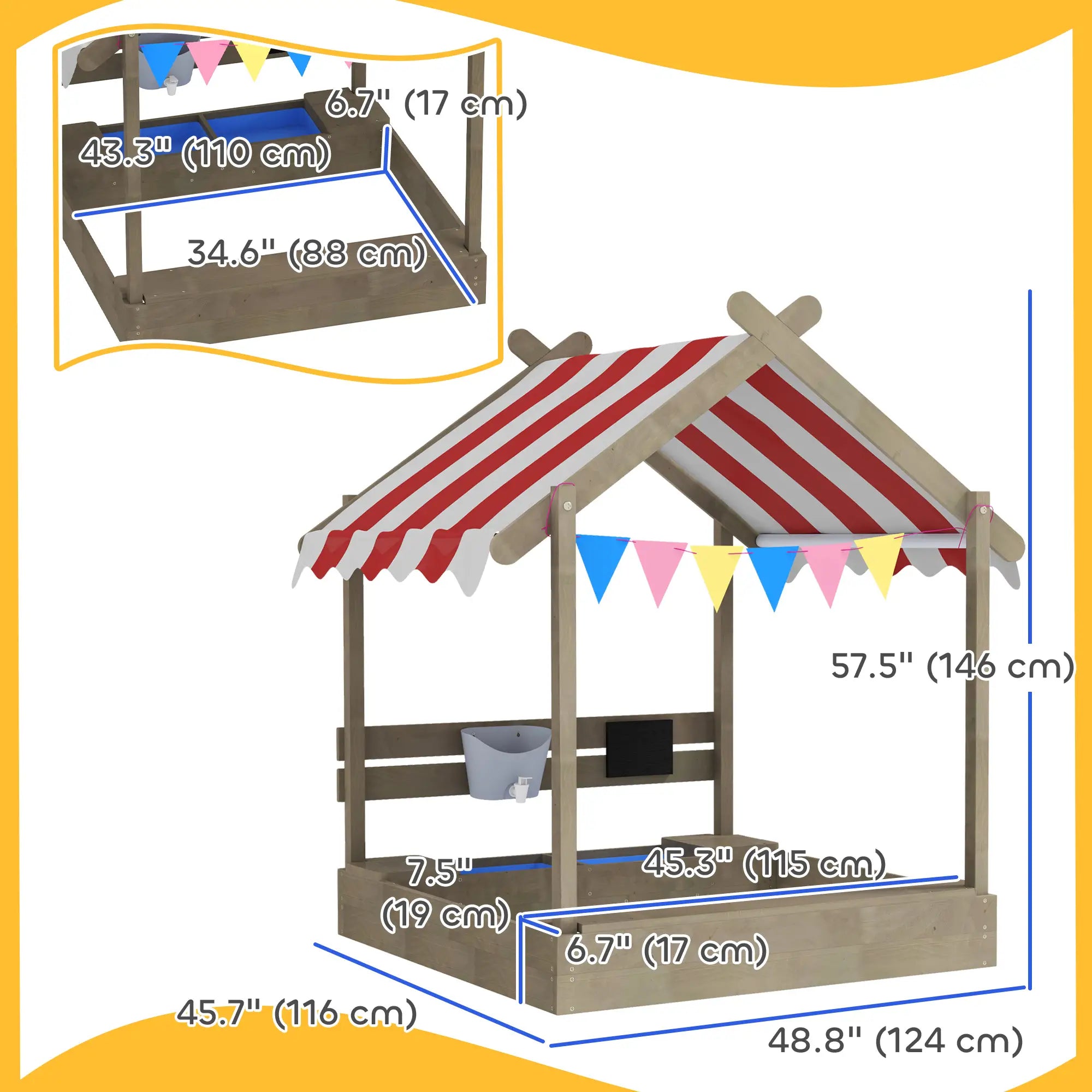 Outdoor Wooden Sandbox With Cover, 3-7 Years Old, Backyard, Grey Sandboxes & Accessories at Gallery Canada