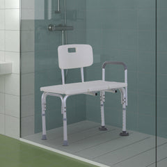 6-Level Adjustable Bath and Shower Transfer Bench Aluminum Chair with Non-Slip Feet, Armrest &; Backrest, White - Gallery Canada