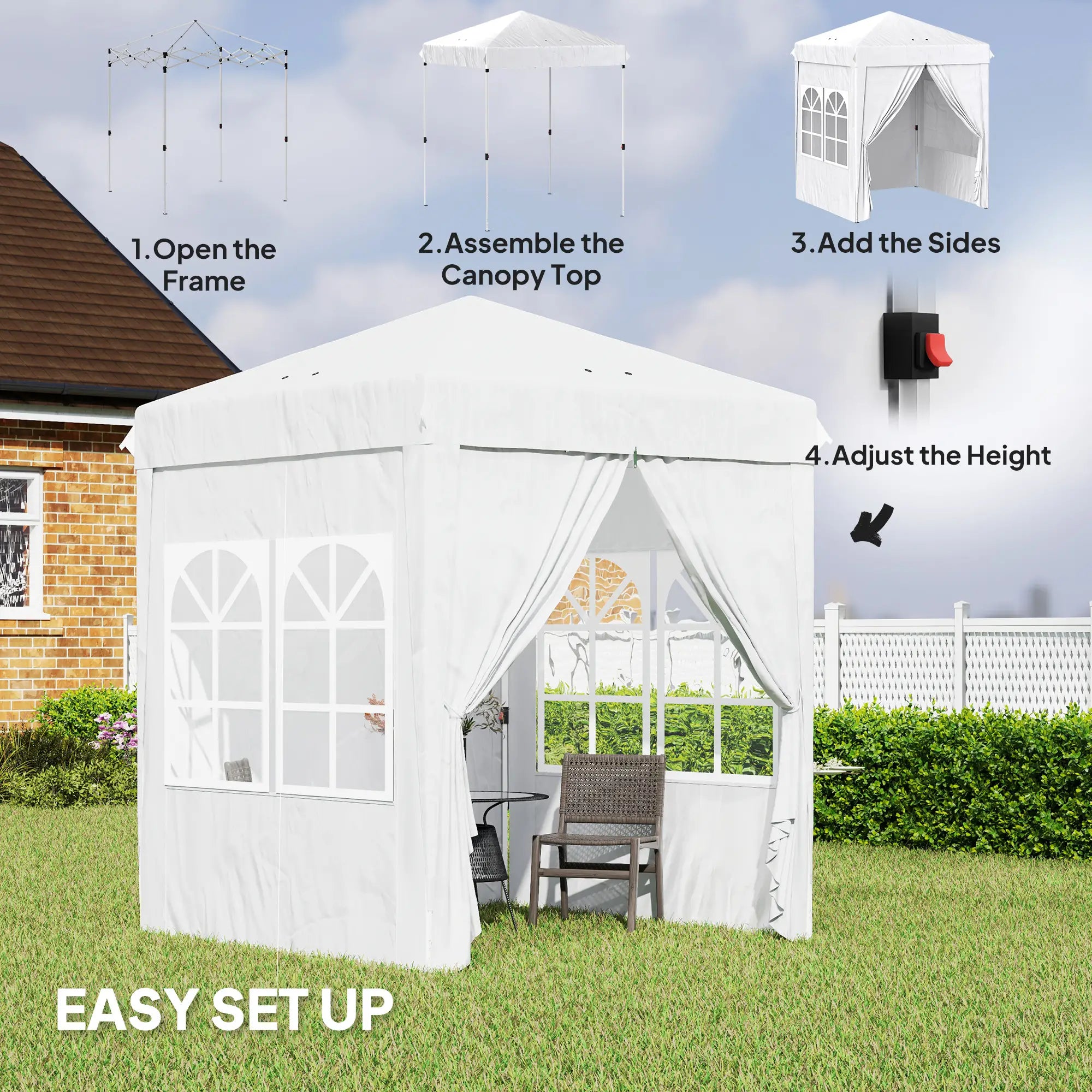6.7' x 6.7' Pop-Up Canopy Tent, Adjustable Height, White Pop Up Canopies at Gallery Canada