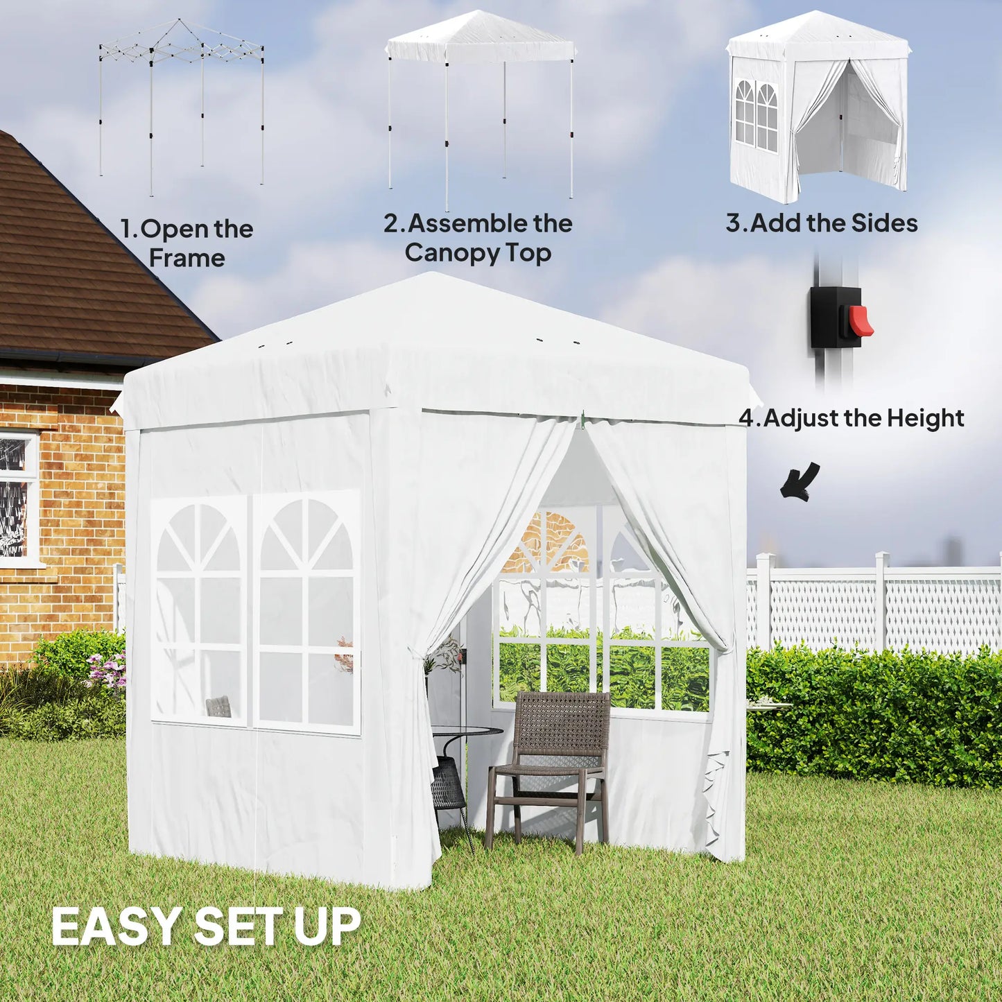 6.7' x 6.7' Pop-Up Canopy Tent, Adjustable Height, White Pop Up Canopies at Gallery Canada
