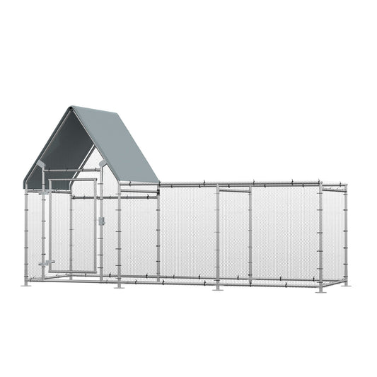 Walk In Chicken Run, Large Galvanized Chicken Coop, Hen Poultry House Cage, Rabbit Hutch Metal Enclosure with Water-Resist Cover for Outdoor Backyard Farm, 119" x 42" x 68" at Gallery Canada