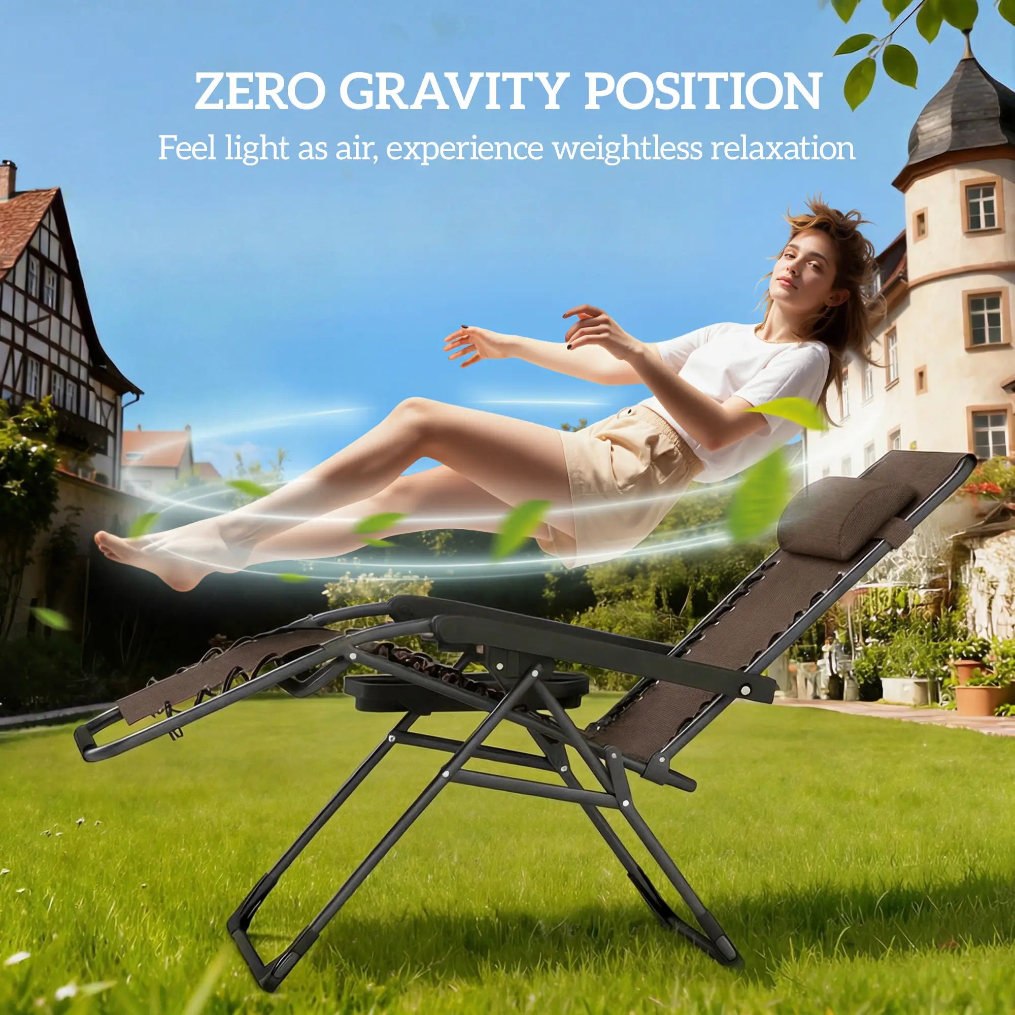 Zero Gravity Chair Set Of 2, Folding Reclining Outdoor Lounge Chair, Brown Lounger Chairs at Gallery Canada