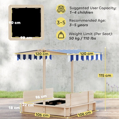 Kids Wooden Sandbox, Outdoor Playset, Adjustable Canopy, Convertible Bench, 3-7 Years Sandboxes & Accessories at Gallery Canada