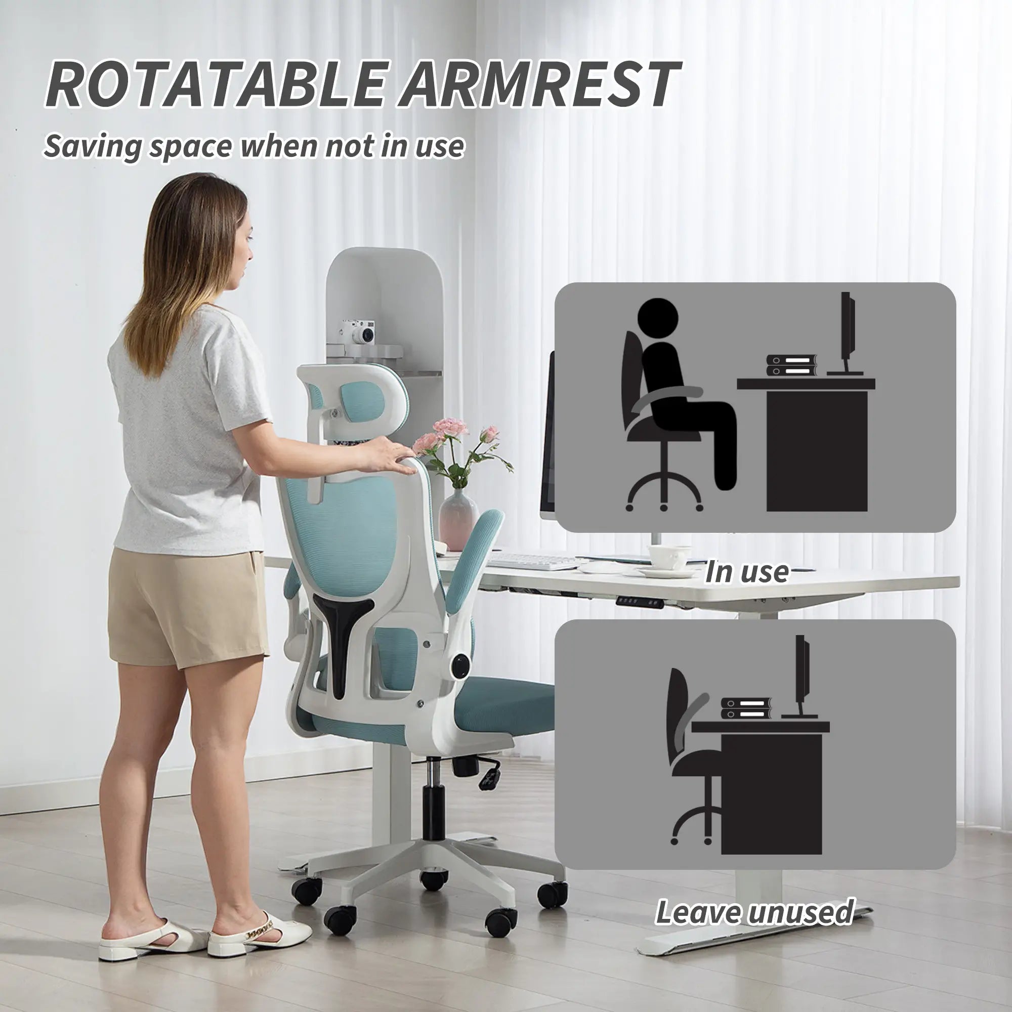 High Back Office Chair, Mesh Computer Chair, Adjustable Height, Light Blue Office Chairs at Gallery Canada