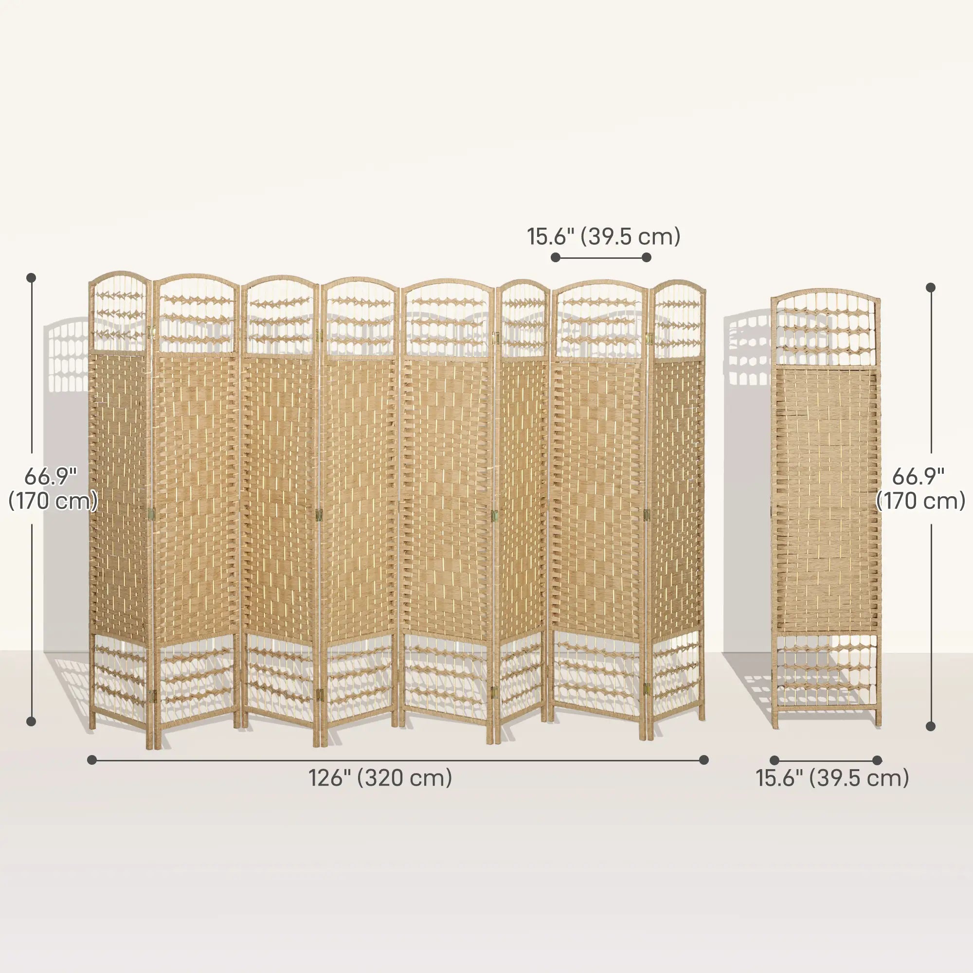 8 Panel Folding Room Divider, Portable Privacy Screen, Natural Room Dividers at Gallery Canada