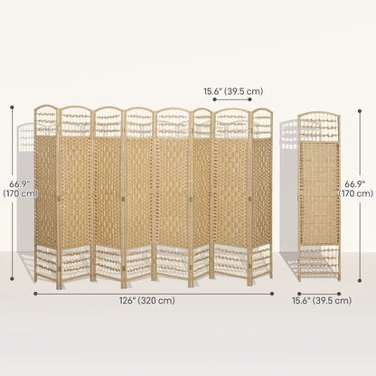 8 Panel Folding Room Divider, Portable Privacy Screen, Natural Room Dividers at Gallery Canada