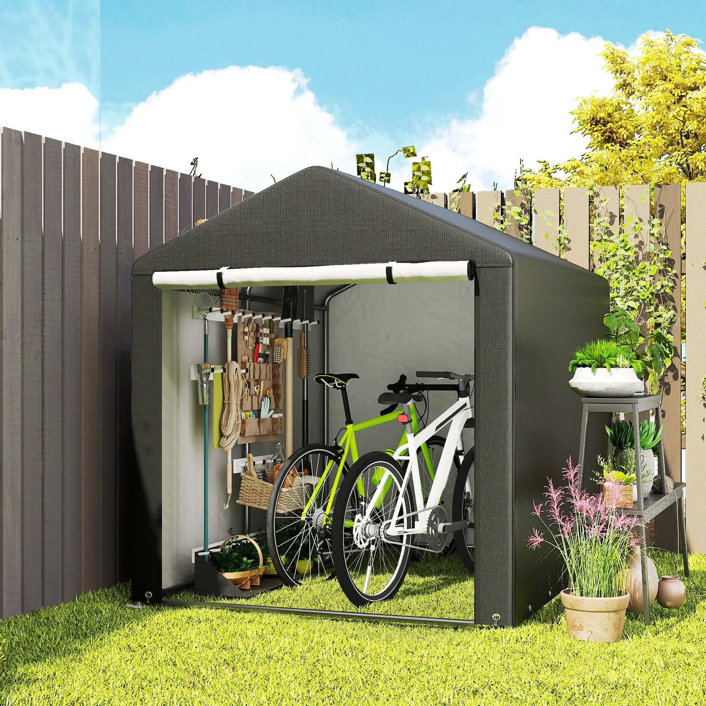 Portable Bicycle Shed, Galvanised Steel Frame, Large Door, Waterproof, Black Portable Shed at Gallery Canada