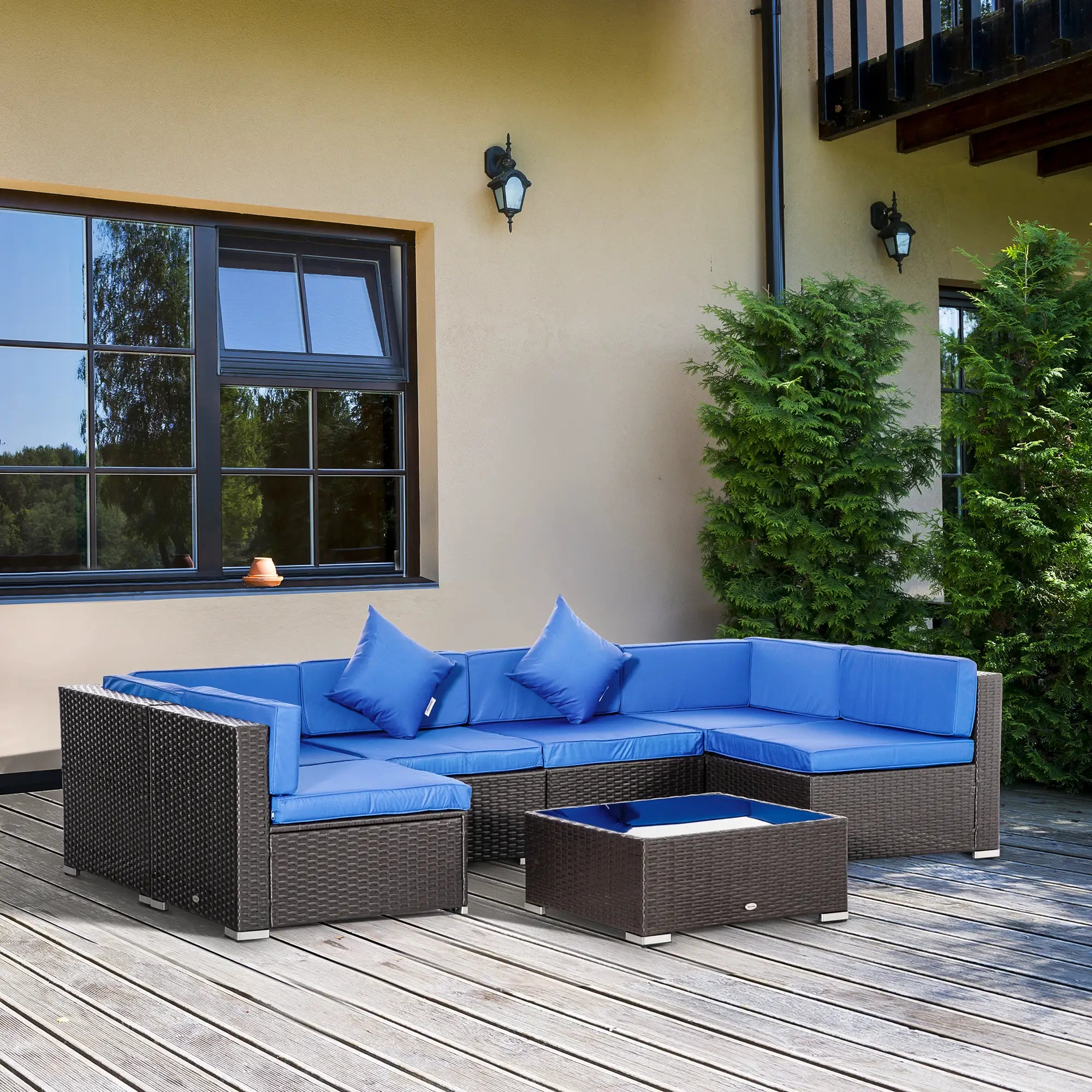 7-Piece Outdoor Rattan Furniture Set, Patio Wicker Sectional Sofa, Blue Patio Furniture Sets at Gallery Canada