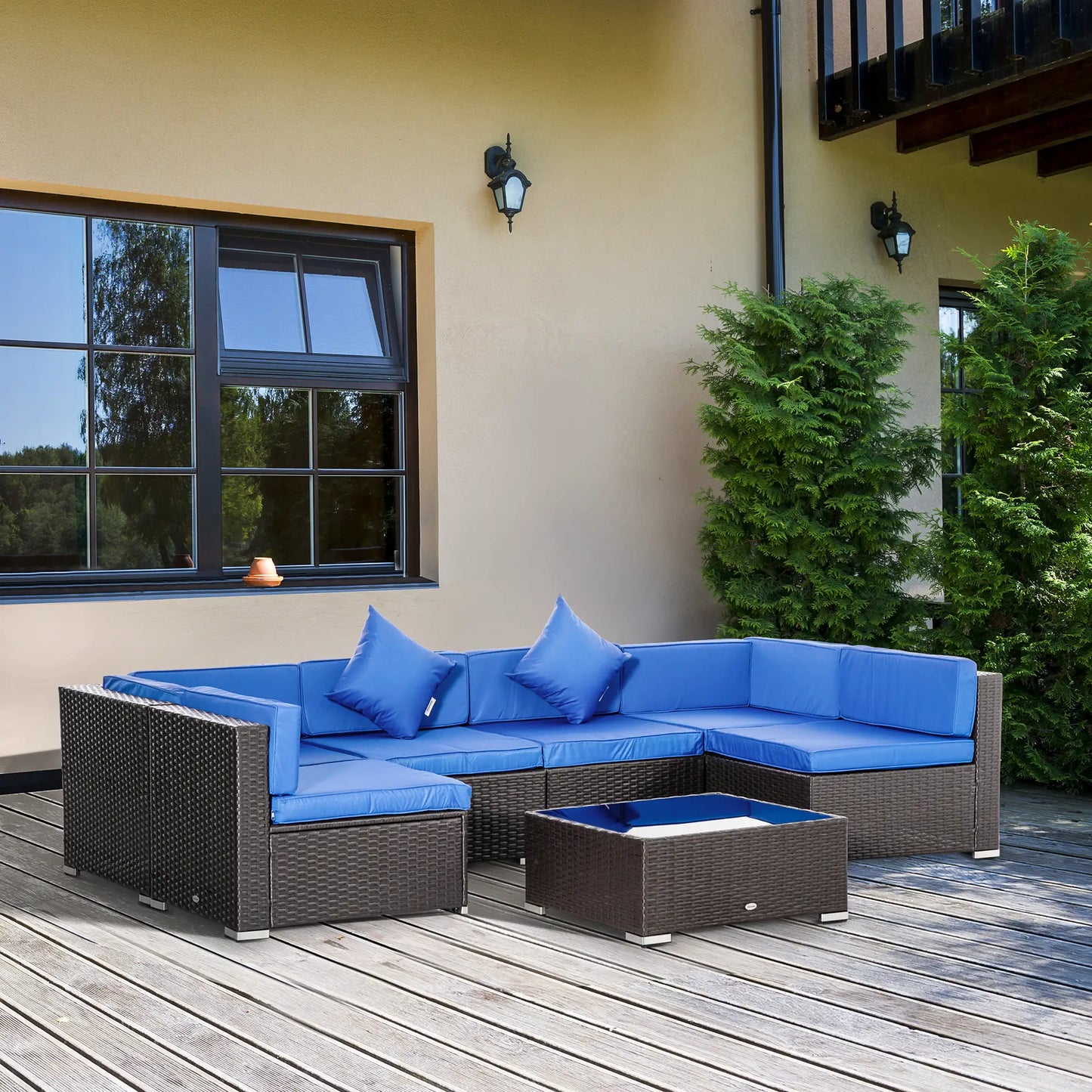 7-Piece Outdoor Rattan Furniture Set, Patio Wicker Sectional Sofa, Blue Patio Furniture Sets at Gallery Canada