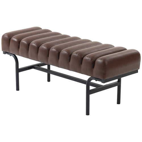 PU Leather Bed Bench, Cylindrical Seat, Metal Legs, Brown