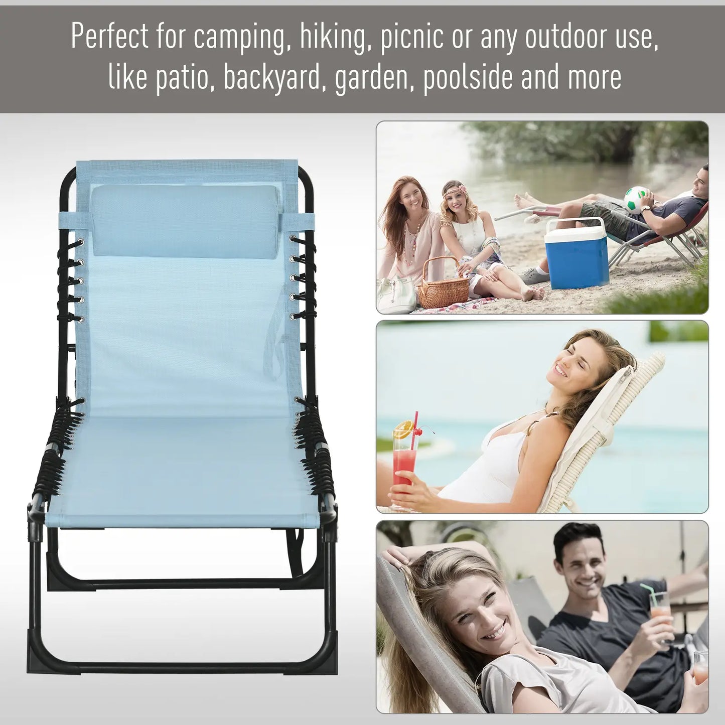 Outdoor Folding Lounge Chair, 4-Level Adjustable, Light Blue Lounger Chairs at Gallery Canada