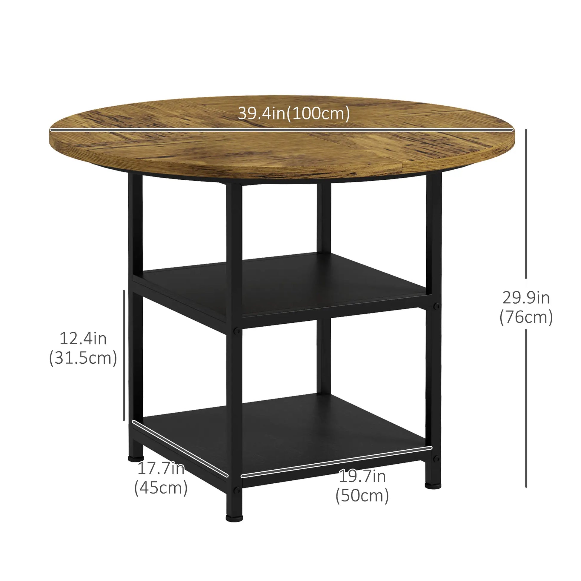 Round Kitchen Table, 39.4 Inch, Storage Shelves, Rustic Brown Bar Tables & Dining Tables at Gallery Canada
