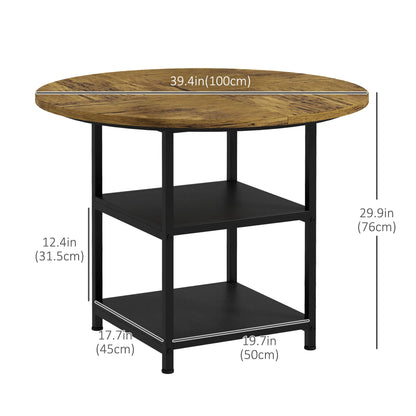 Round Kitchen Table, 39.4 Inch, Storage Shelves, Rustic Brown Bar Tables & Dining Tables at Gallery Canada