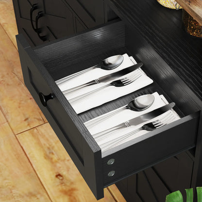 Sideboard, Buffet Cabinet with 4 Barn Doors, 3 Drawers, Black Storage Cabinets at Gallery Canada