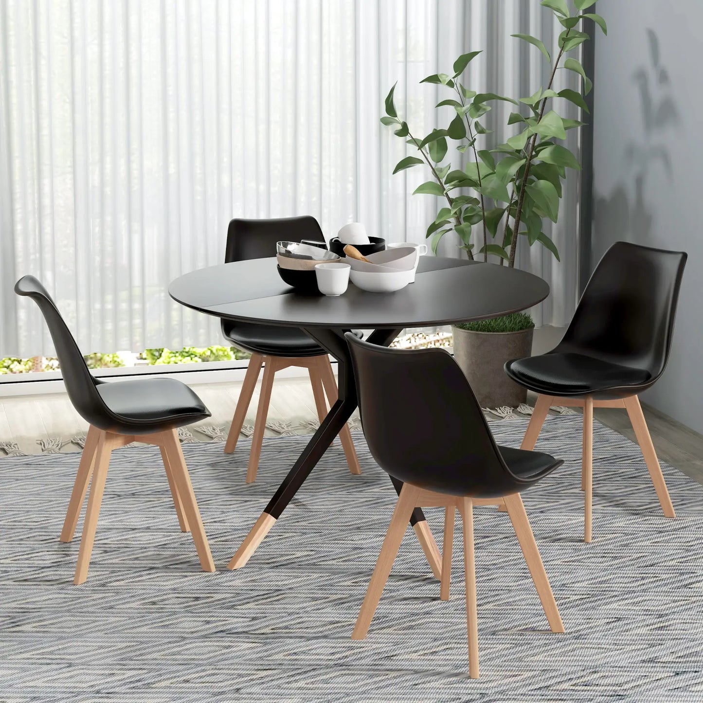 Modern Dining Table Chairs Set of 4, Rubber Wood Kitchen Table Chairs with PU Leather Cushion for Living Room, Bedroom Bar Sets at Gallery Canada