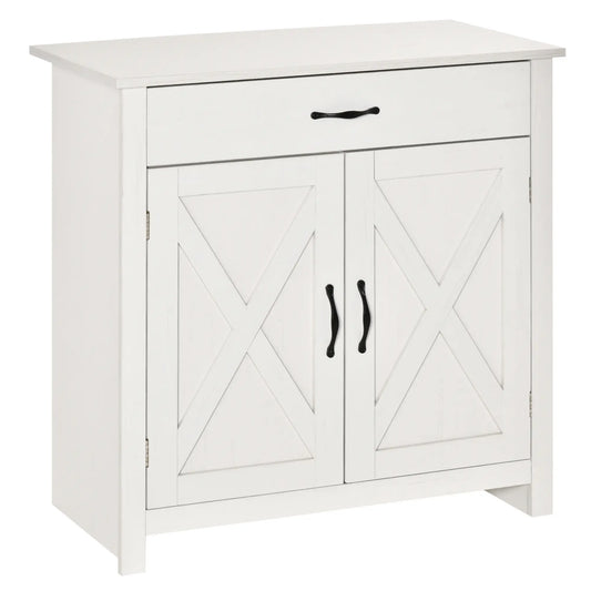 Farmhouse Sideboard Buffet, Storage Cabinet with Barn Doors, Distressed White, White Bar Cabinets White Wash at Gallery Canada