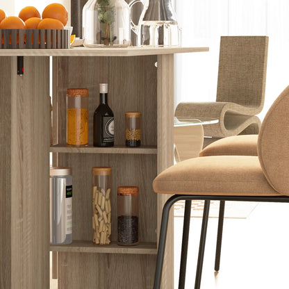 Extendable Dining Table, Collapsible w/ 2-Tier Shelves, Rolling Casters, Nature Wood Dining Tables at Gallery Canada