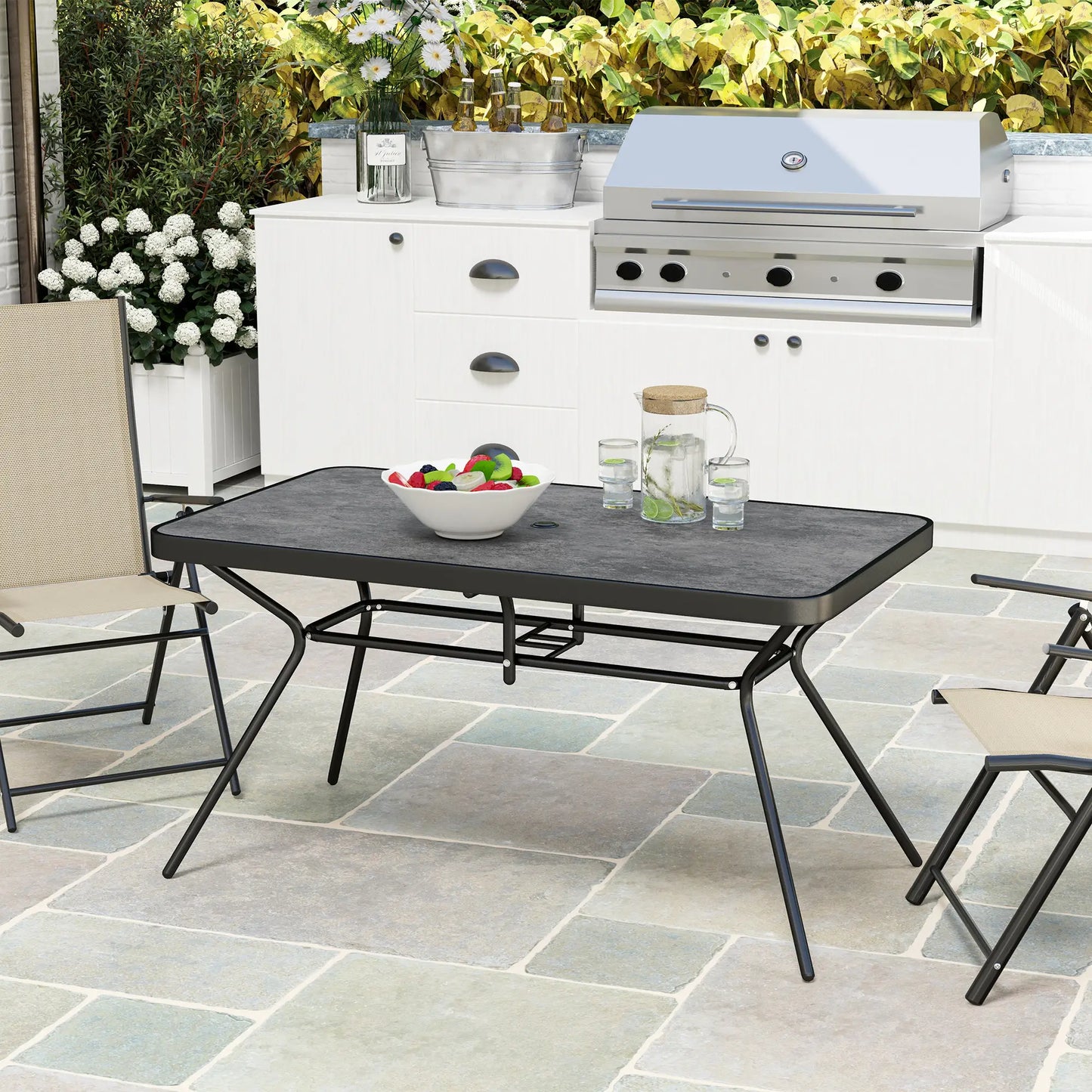Rectangle Outdoor Dining Table for 6, 1.7" Umbrella Hole, 55" x 31.5" x 28" Patio Dinning Tables at Gallery Canada