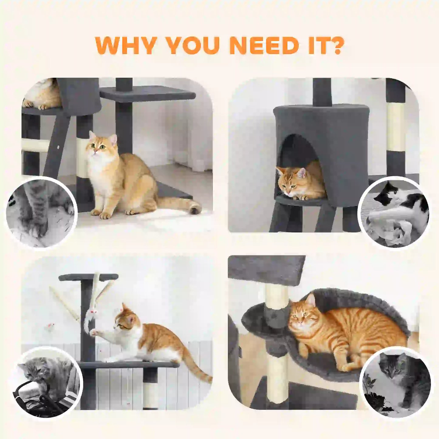53 Inch Cat Tree Tower, Scratching Posts, Condo, Perches, Dark Grey Cat Towers at Gallery Canada
