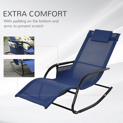 Outdoor Rocking Chair, Mesh Fabric, Removable Headrest, Side Pocket, Blue Outdoor Rocking Chairs at Gallery Canada