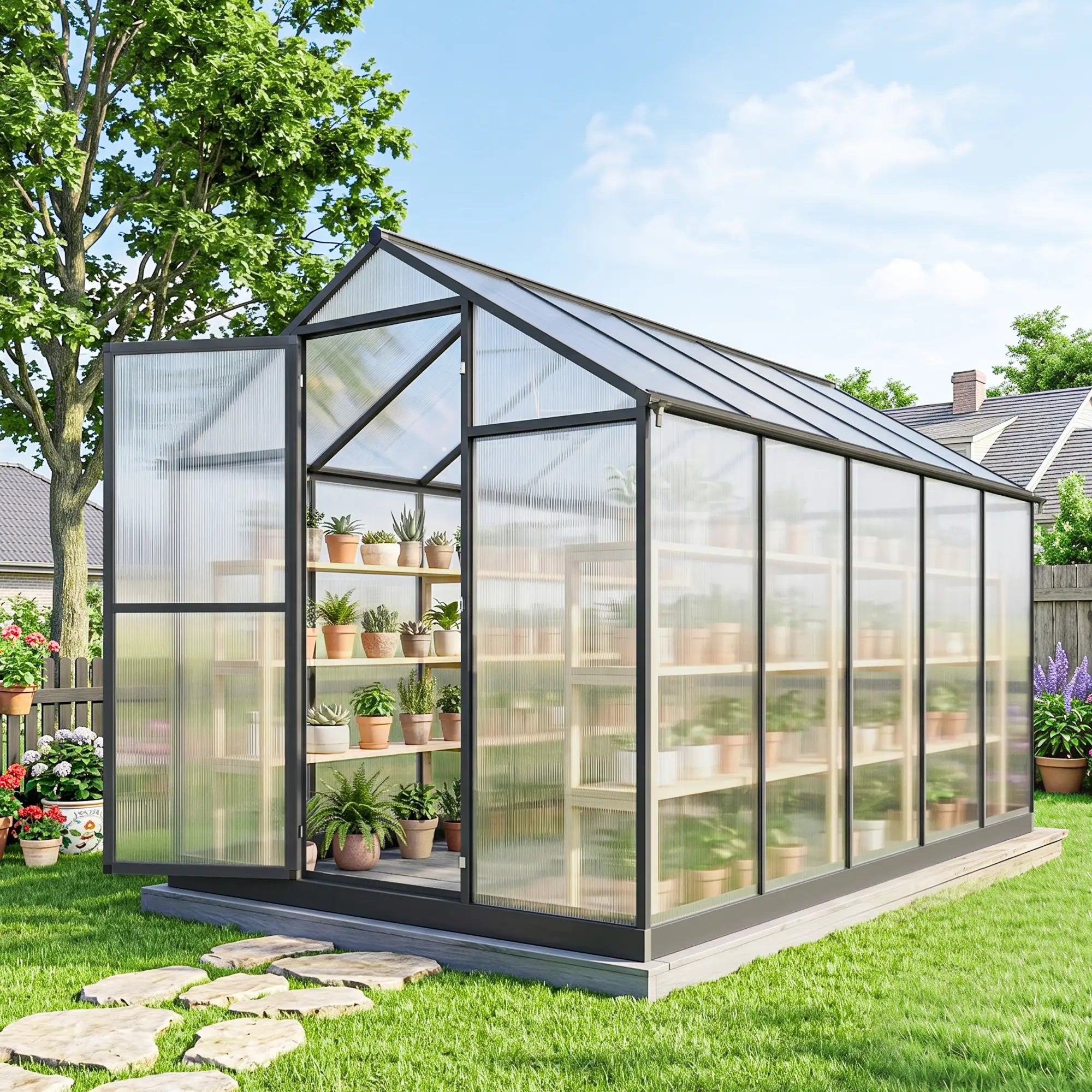 6' x 10' x 6.4' Polycarbonate Greenhouse, Aluminum Walk-In, Charcoal Grey Walk In Greenhouses at Gallery Canada