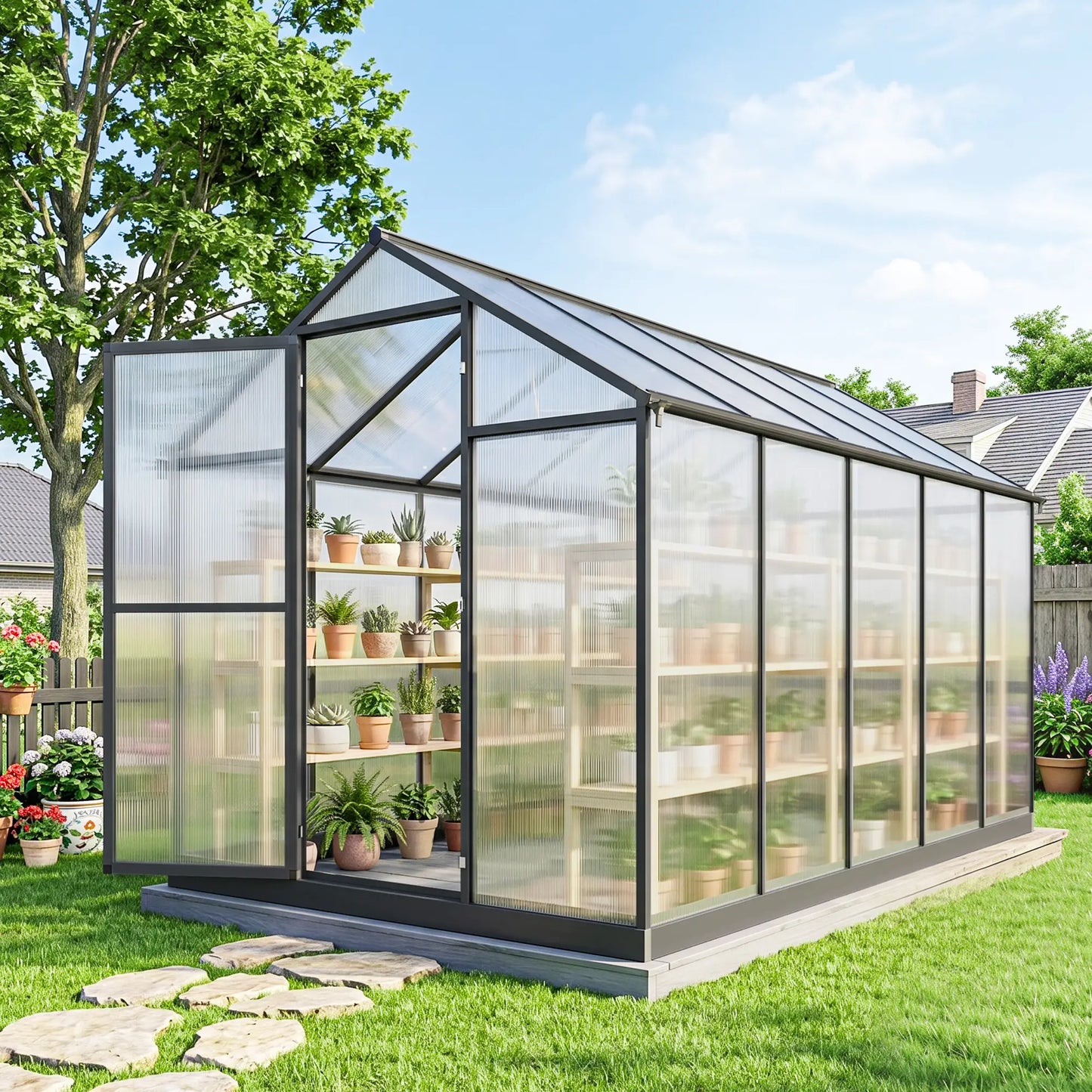 6' x 10' x 6.4' Polycarbonate Greenhouse, Aluminum Walk-In, Charcoal Grey Walk In Greenhouses at Gallery Canada