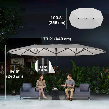 173" Double-Sided Sun Umbrella, Garden Parasol, Solar LED Light, Cream White Double-sided Umbrellas at Gallery Canada