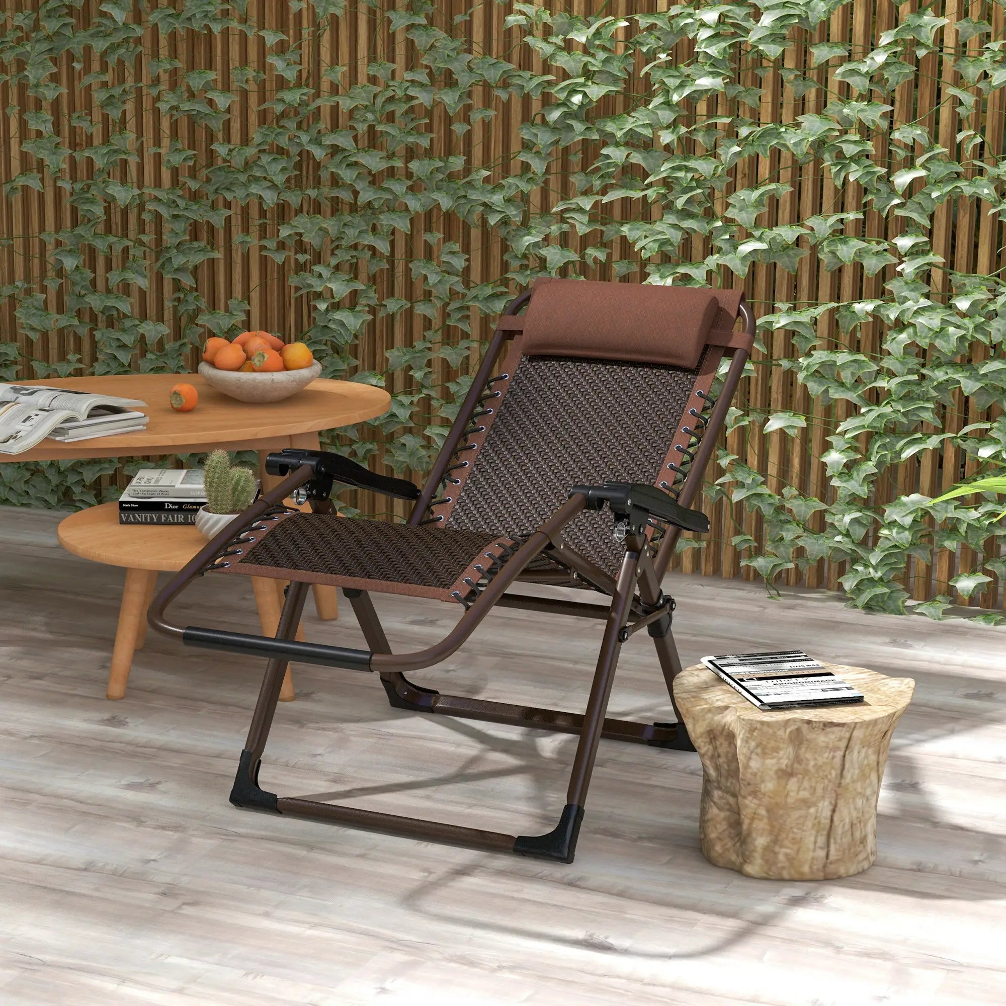 Outdoor Zero Gravity Chair, Folding PE Rattan Recliner, Brown Lounger Chairs at Gallery Canada