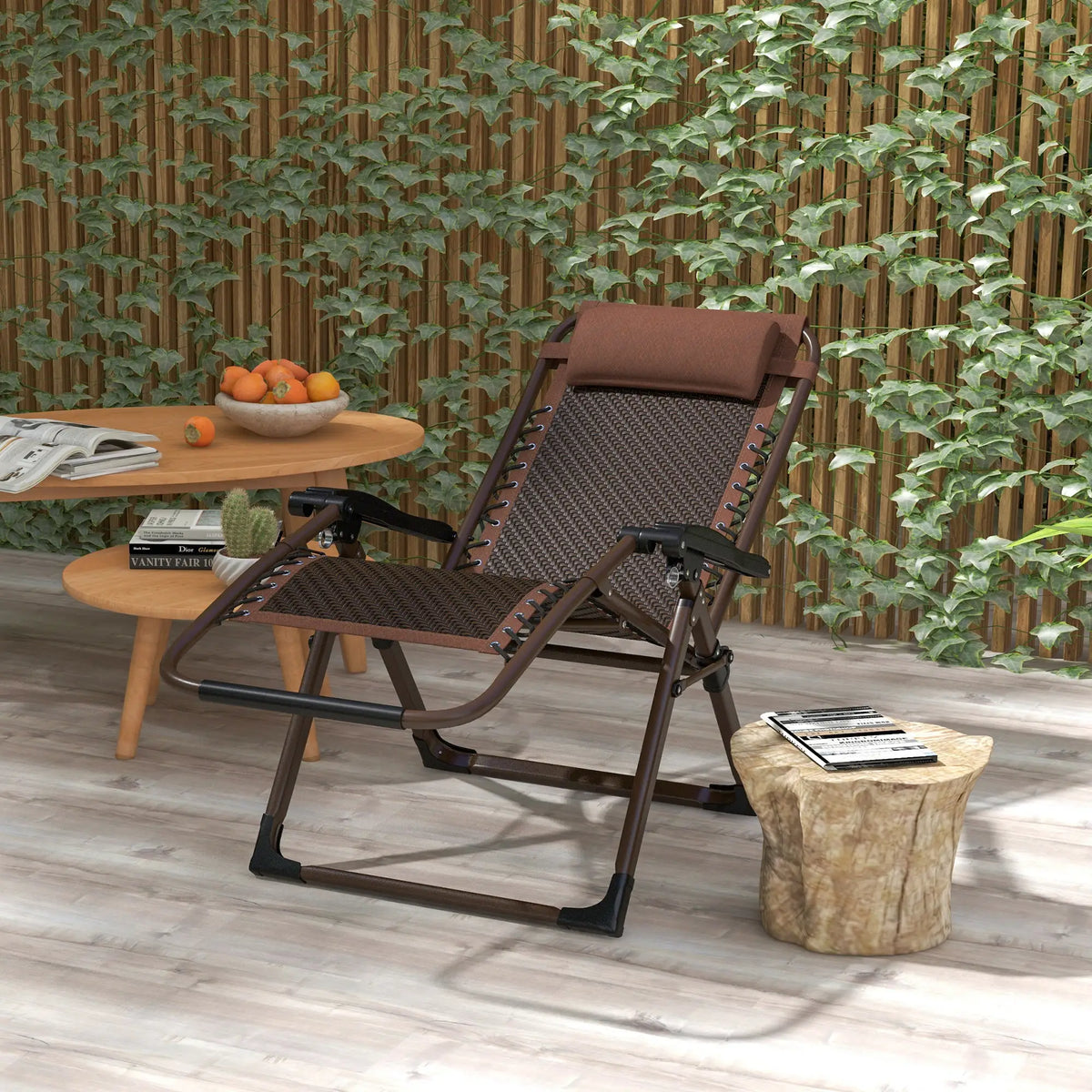 Outdoor Zero Gravity Chair, Folding PE Rattan Recliner, Brown Lounger Chairs at Gallery Canada