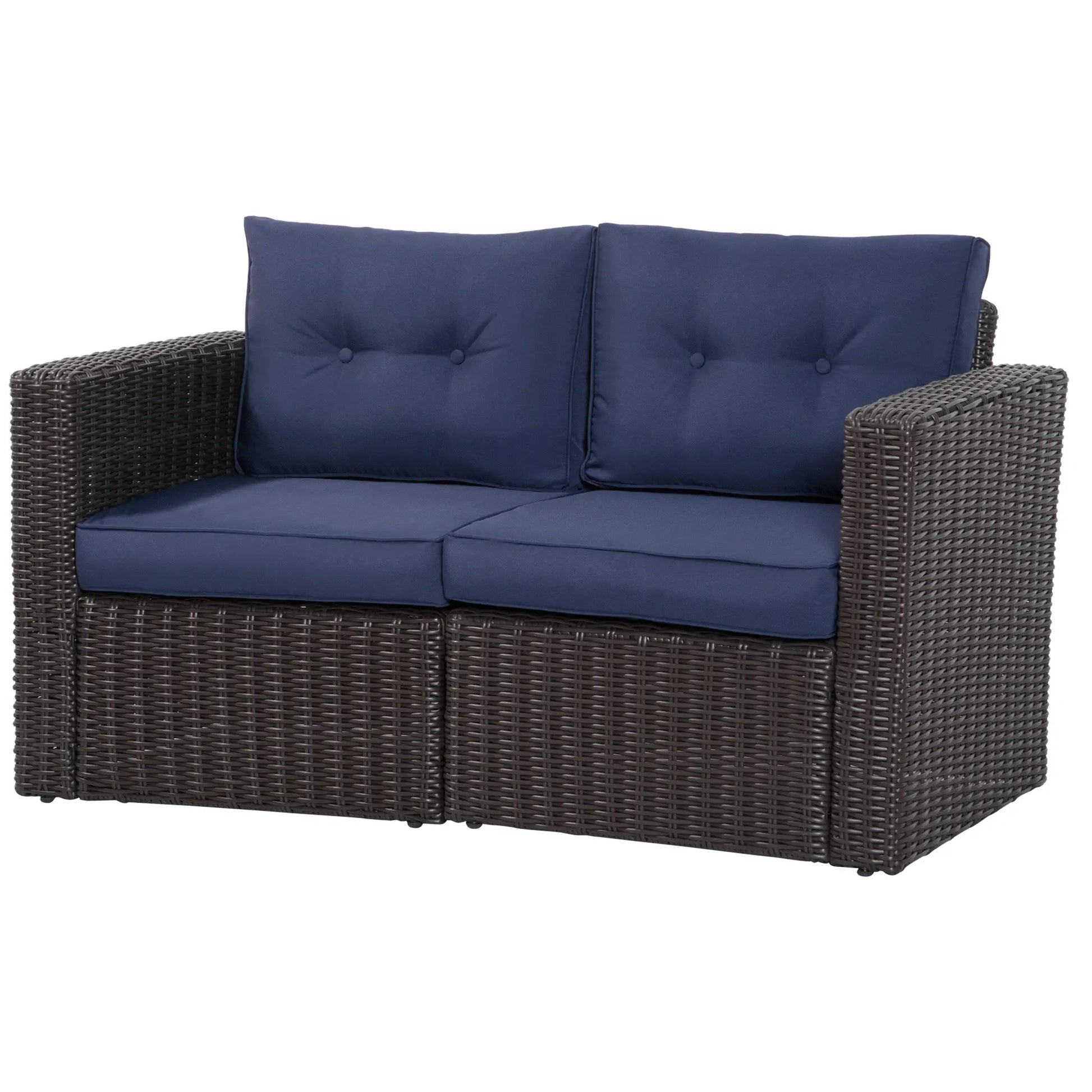 2 Pcs Patio Furniture Set, Wicker Corner Sofa, PE Rattan, Dark Blue Patio Furniture Sets at Gallery Canada