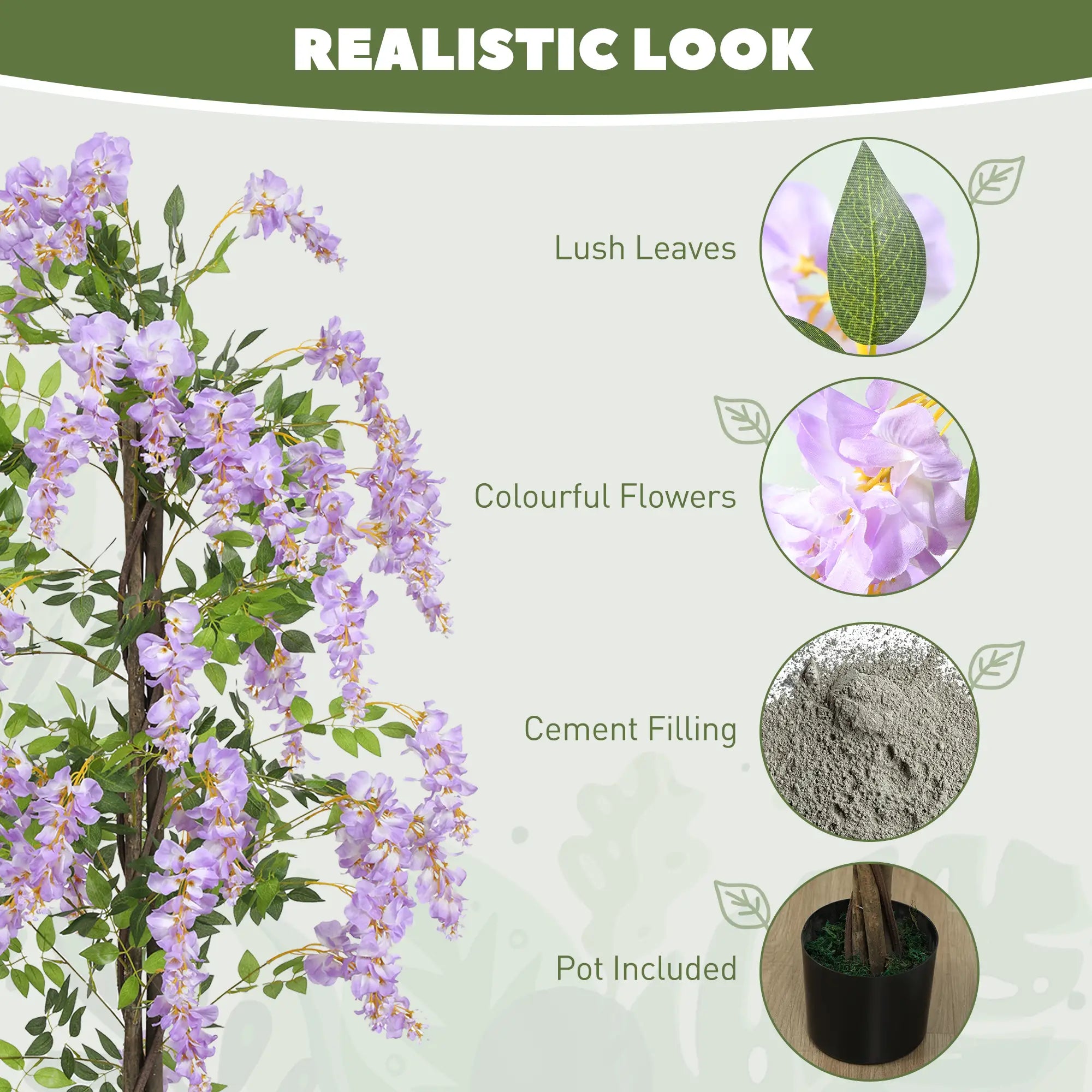 5.9FT Artificial Wisteria Tree, Natural Wood Trunk, Nursery Pot, Purple Artificial Trees at Gallery Canada