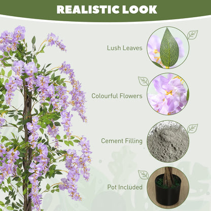 5.9FT Artificial Wisteria Tree, Natural Wood Trunk, Nursery Pot, Purple Artificial Trees at Gallery Canada